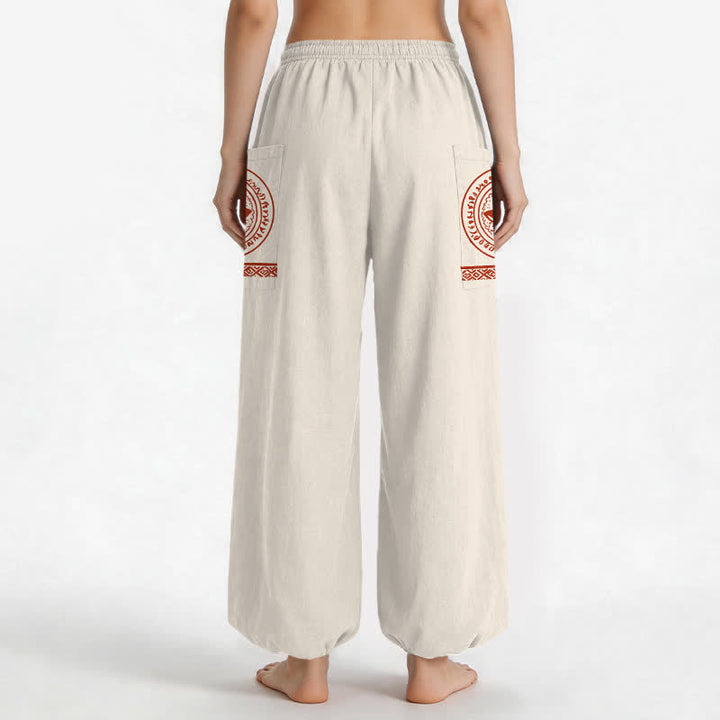 Buddha Stones Cotton Lotus Mandala Pattern Women's Elastic Waist Harem Pants With Side Pockets - image 2