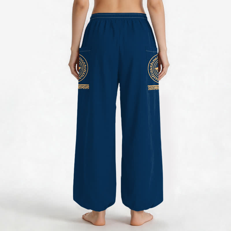 Buddha Stones Cotton Lotus Mandala Pattern Women's Elastic Waist Harem Pants With Side Pockets - image 12