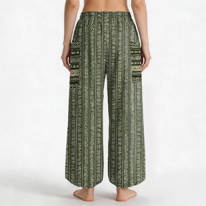 Buddha Stones Cotton Ethnic Geometric Stripe Pattern Women's Elastic Waist Harem Pants With Side Pockets - image 9