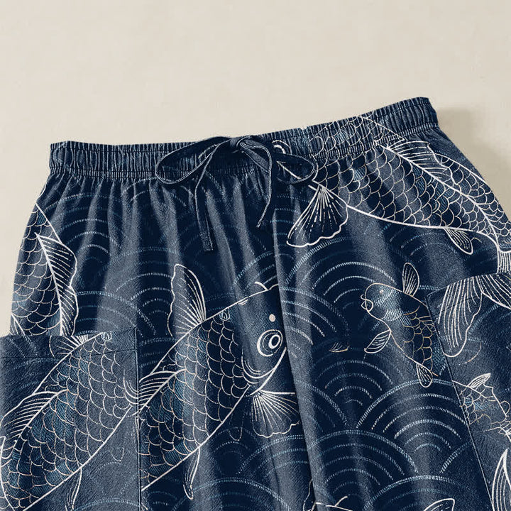 Buddha Stones Cotton Zen Koi Ripple Pattern Women's Elastic Waist Harem Pants With Side Pockets - image 5