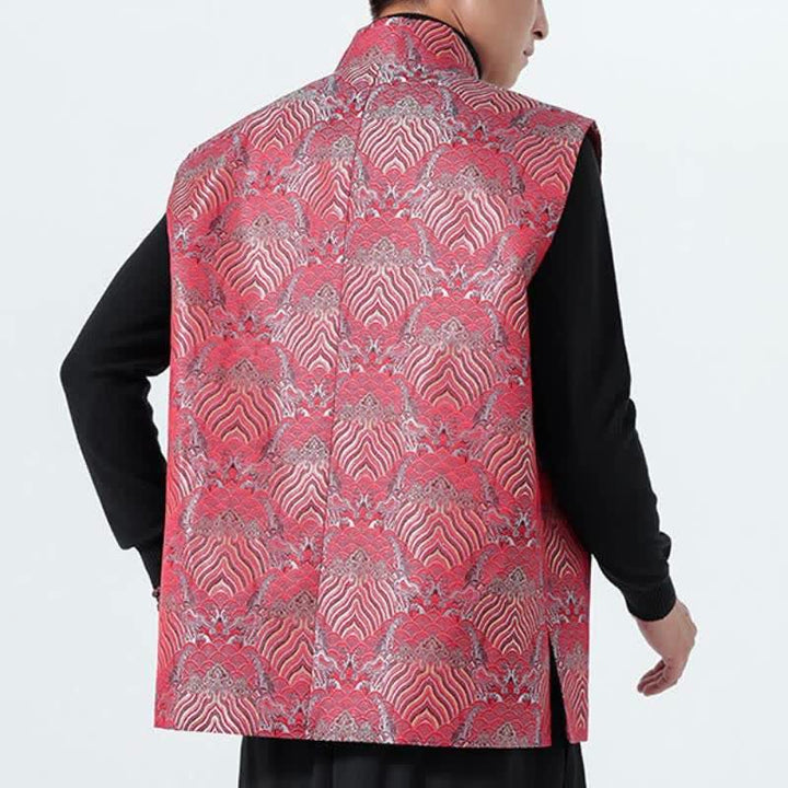 Buddha Stones Fall Tang Style Elegant Mandarin Collar Sea Waves Floral Pattern Tank Top Men's Vest - image 13