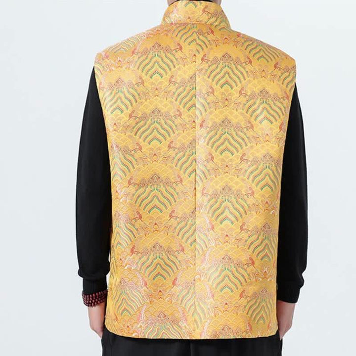 Buddha Stones Fall Tang Style Elegant Mandarin Collar Sea Waves Floral Pattern Tank Top Men's Vest - image 19