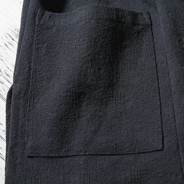 Buddha Stones Fall Winter Minimalist Drawstring V-Neck Lace-up Solid Cotton Men's Kimono - image 4