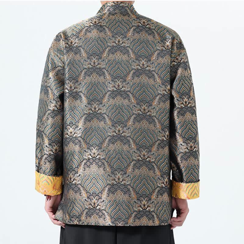 Buddha Stones Fall Winter Vintage Tang Style Frog Button Abstract Ocean Pattern Design Spandex Men's Jacket With Pockets - image 16