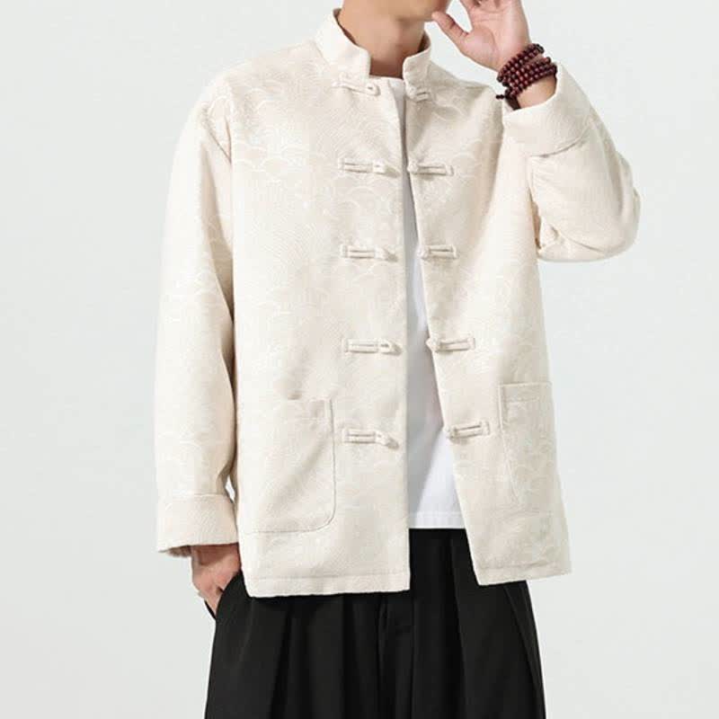 Buddha Stones Fall Winter Tang Style Vintage Mandarin Collar Frog Button Cloud Pattern Spandex Men's Jacket With Pockets - image 19