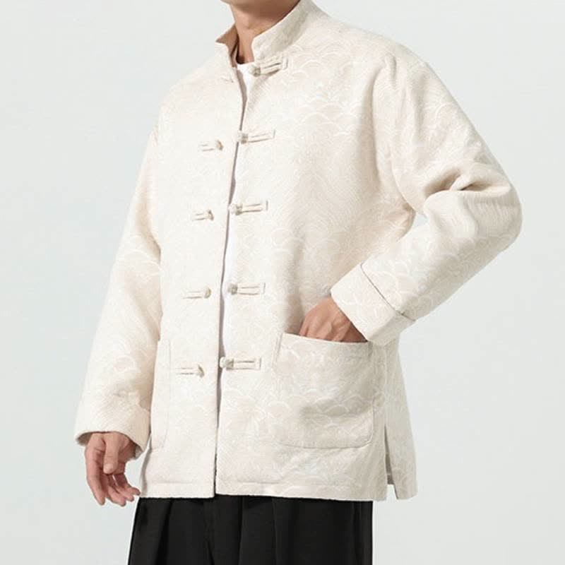 Buddha Stones Fall Winter Tang Style Vintage Mandarin Collar Frog Button Cloud Pattern Spandex Men's Jacket With Pockets - image 21