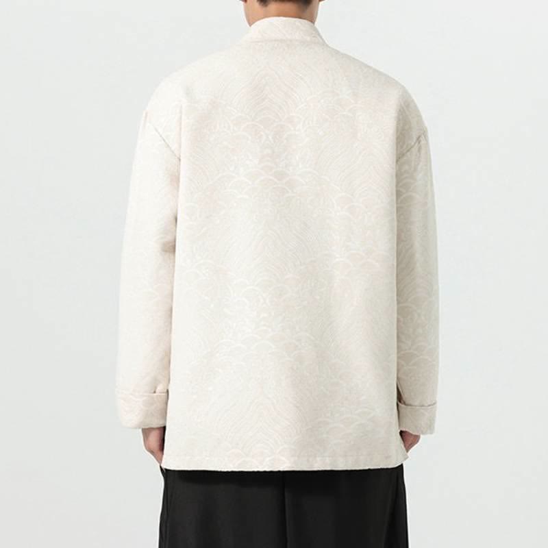 Buddha Stones Fall Winter Tang Style Vintage Mandarin Collar Frog Button Cloud Pattern Spandex Men's Jacket With Pockets - image 22