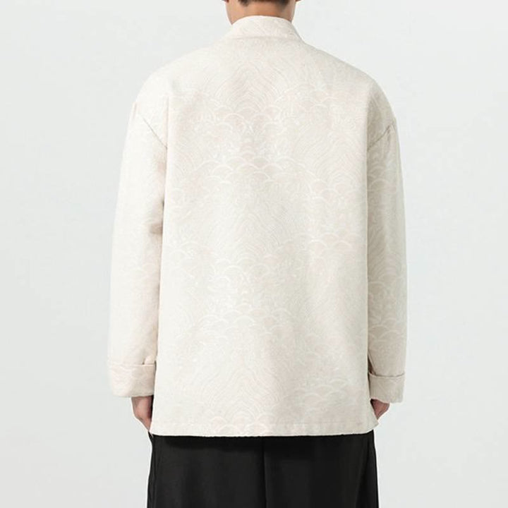 Buddha Stones Fall Winter Tang Style Vintage Mandarin Collar Frog Button Cloud Pattern Spandex Men's Jacket With Pockets - image 22