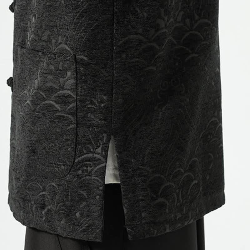Buddha Stones Fall Winter Tang Style Vintage Mandarin Collar Frog Button Cloud Pattern Spandex Men's Jacket With Pockets - image 17