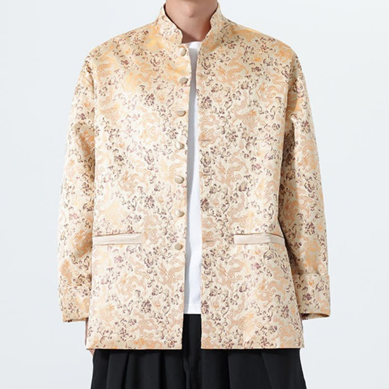 Buddha Stones Fall Winter Tang Style Elegant Mandarin Collar Abstract Dragon Men's Jacket With Pockets - image 27