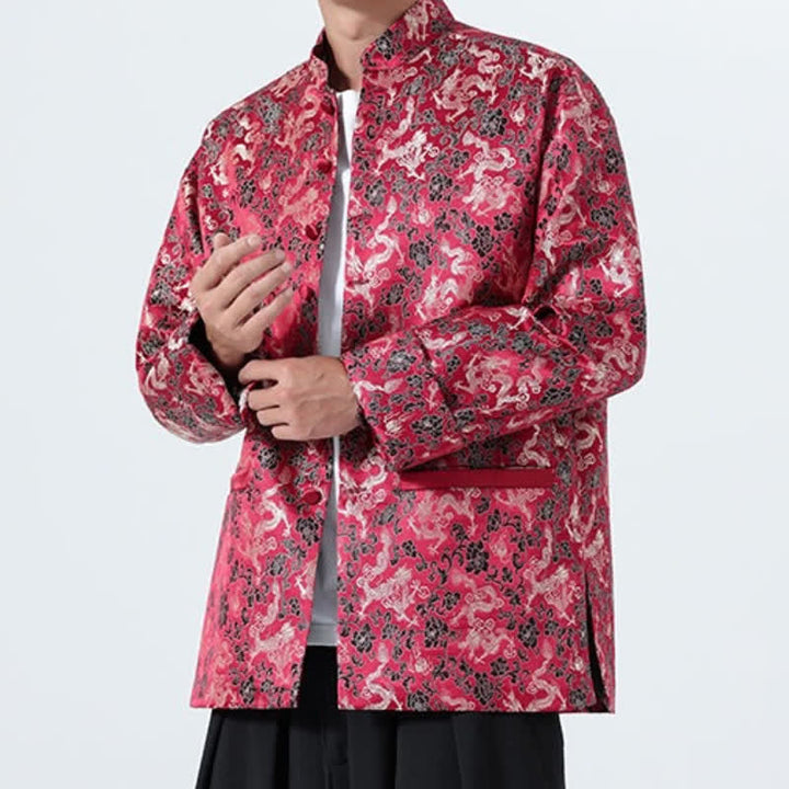 Buddha Stones Fall Winter Tang Style Elegant Mandarin Collar Abstract Dragon Men's Jacket With Pockets - image 16