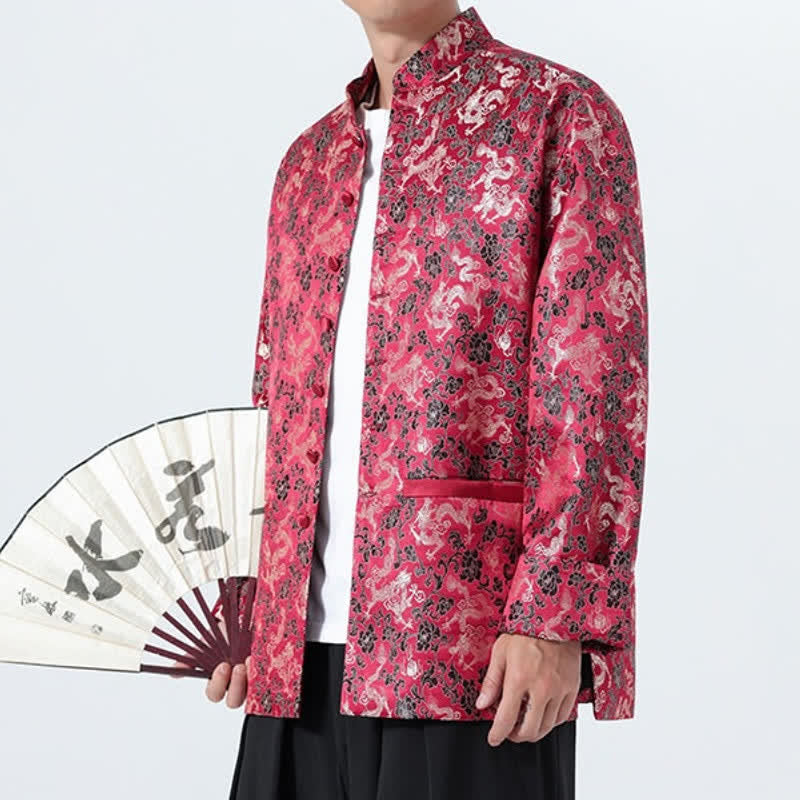 Buddha Stones Fall Winter Tang Style Elegant Mandarin Collar Abstract Dragon Men's Jacket With Pockets - image 14