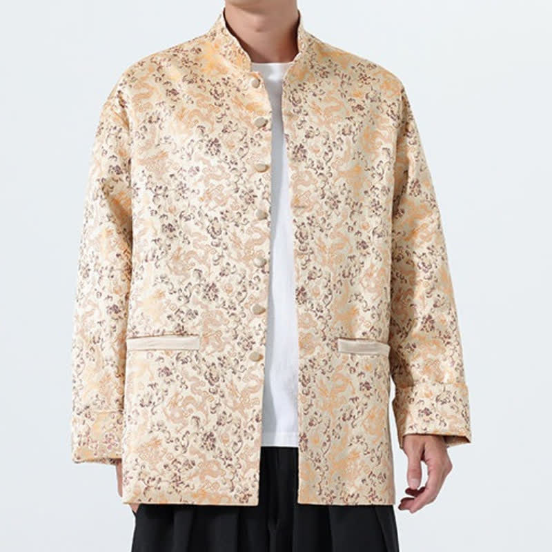 Buddha Stones Fall Winter Tang Style Elegant Mandarin Collar Abstract Dragon Men's Jacket With Pockets - image 28