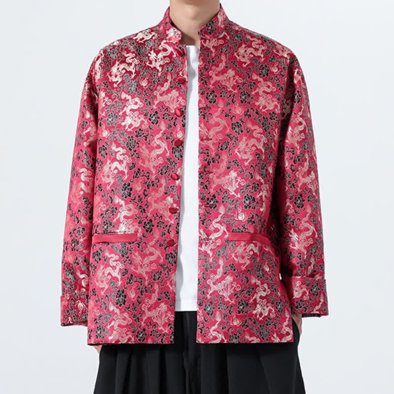 Buddha Stones Fall Winter Tang Style Elegant Mandarin Collar Abstract Dragon Men's Jacket With Pockets - image 19