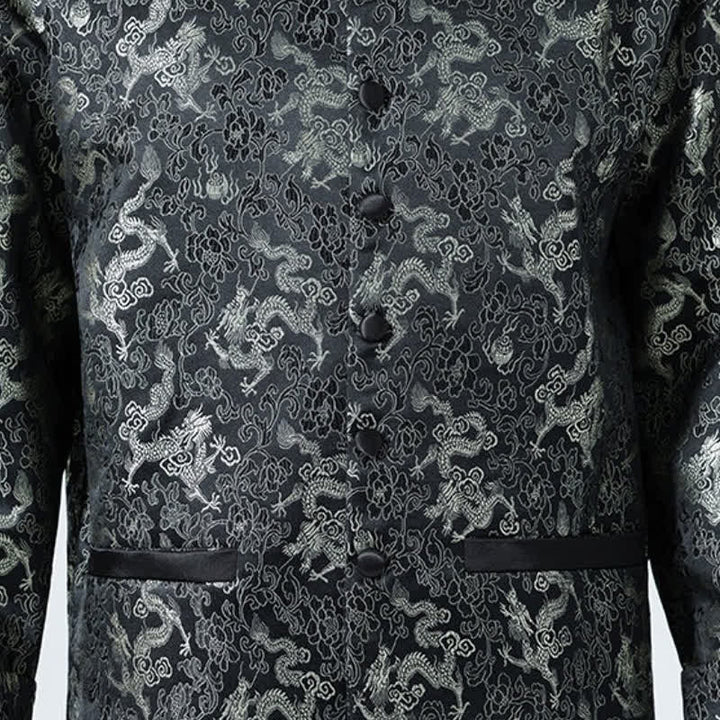 Buddha Stones Fall Winter Tang Style Elegant Mandarin Collar Abstract Dragon Men's Jacket With Pockets - image 10