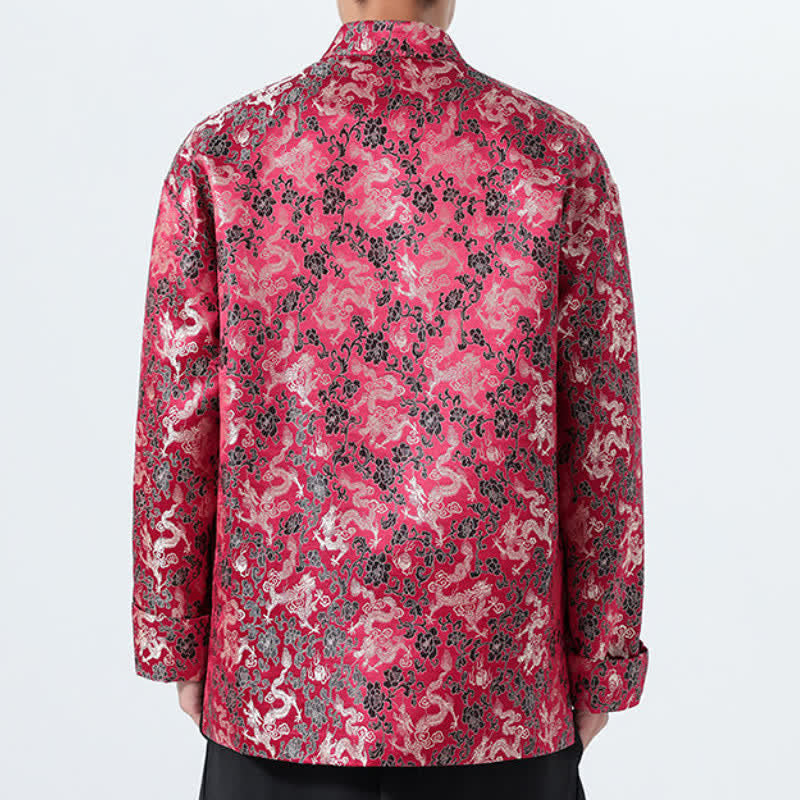 Buddha Stones Fall Winter Tang Style Elegant Mandarin Collar Abstract Dragon Men's Jacket With Pockets - image 17