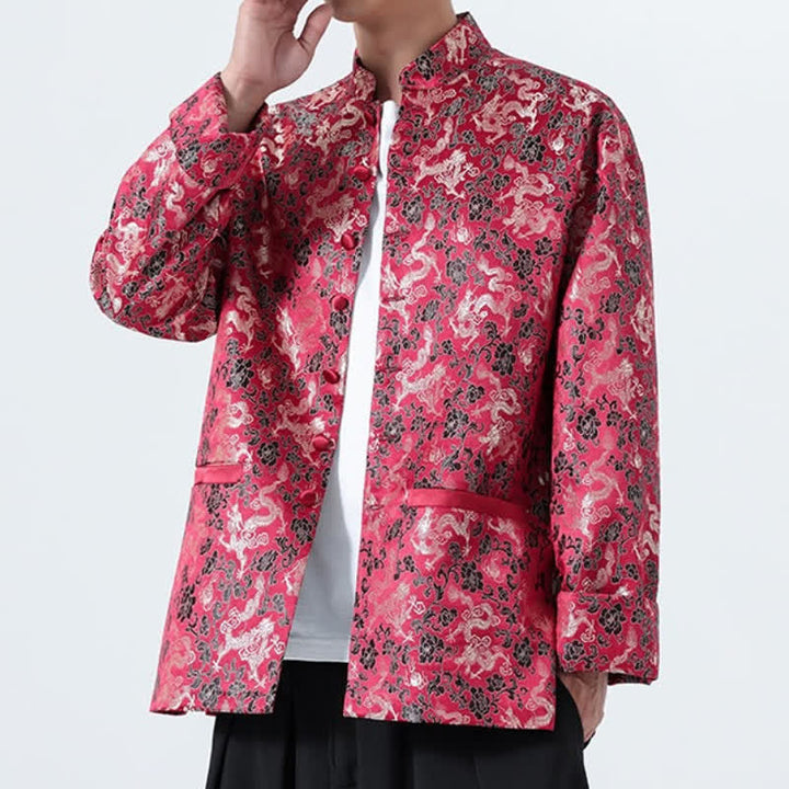 Buddha Stones Fall Winter Tang Style Elegant Mandarin Collar Abstract Dragon Men's Jacket With Pockets - image 20