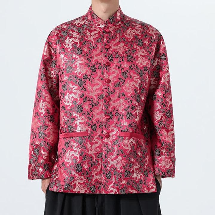 Buddha Stones Fall Winter Tang Style Elegant Mandarin Collar Abstract Dragon Men's Jacket With Pockets - image 18