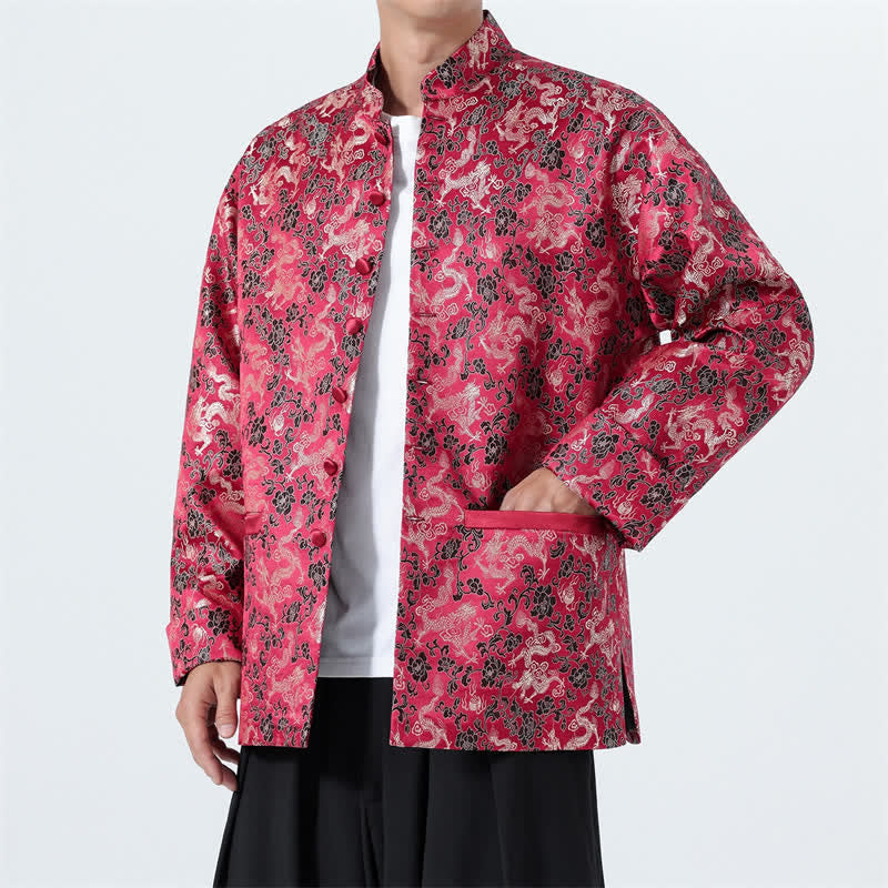 Buddha Stones Fall Winter Tang Style Elegant Mandarin Collar Abstract Dragon Men's Jacket With Pockets - image 15