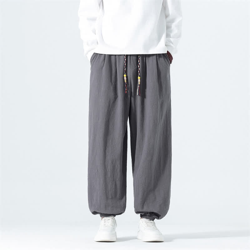 Buddha Stones Spring Summer Casual Minimalist Drawstring Solid Cotton Ankle Pants Men's Tapered Pants With Pockets - DimGray - US/UK/AU46，EU56 (5XL) - image 17