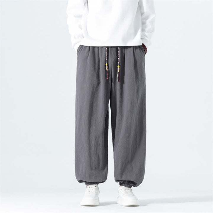 Buddha Stones Spring Summer Casual Minimalist Drawstring Solid Cotton Ankle Pants Men's Tapered Pants With Pockets - DimGray - US/UK/AU46，EU56 (5XL) - image 17