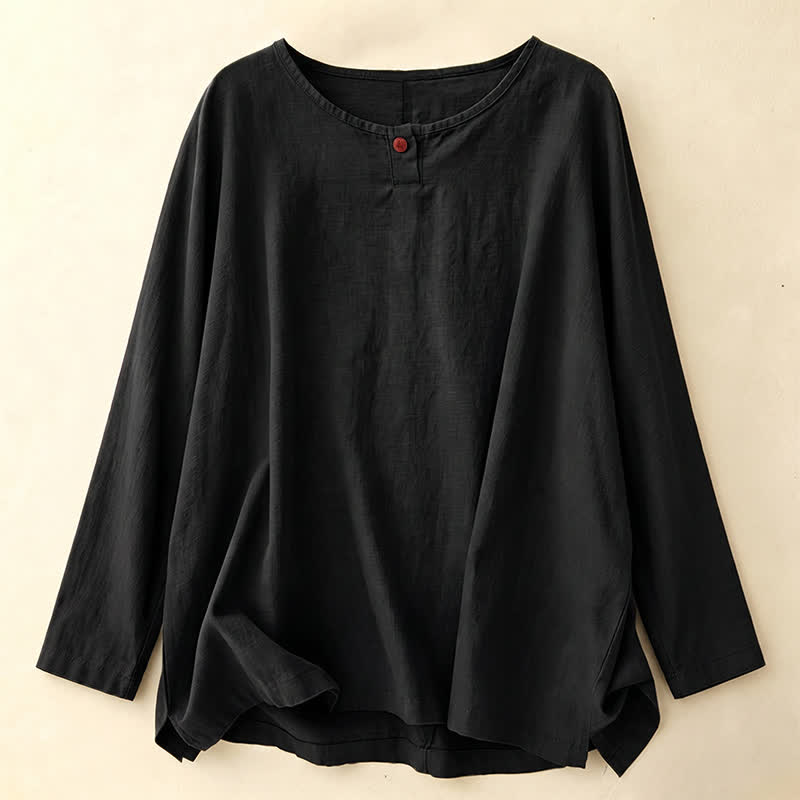 Buddha Stones Casual Plain  Women's Crew Neck Design Loose Half Sleeve T-shirt - Black - Long Sleeve - US14，UK/AU18，EU46 (2XL) - image 39