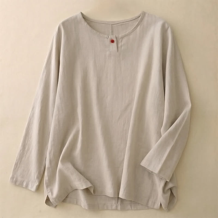 Buddha Stones Casual Plain  Women's Crew Neck Design Loose Half Sleeve T-shirt - Linen - Long Sleeve - US14，UK/AU18，EU46 (2XL) - image 28