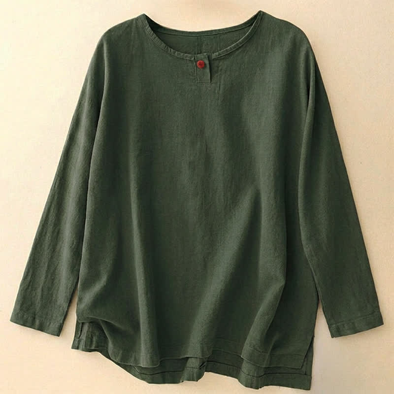 Buddha Stones Casual Plain  Women's Crew Neck Design Loose Half Sleeve T-shirt - DarkOliveGreen - Long Sleeve - US14，UK/AU18，EU46 (2XL) - image 37