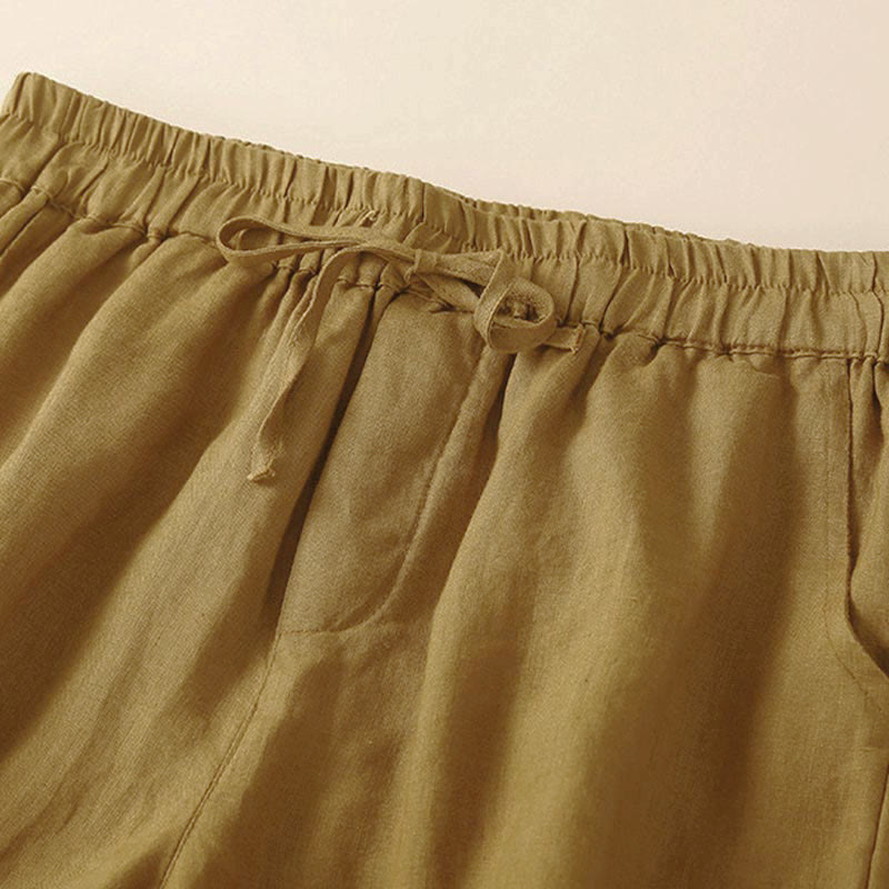 Buddha Stones Plain Color Bottom Hollow Lace Design Lace-up Cotton Women's Shorts With Pockets - image 50