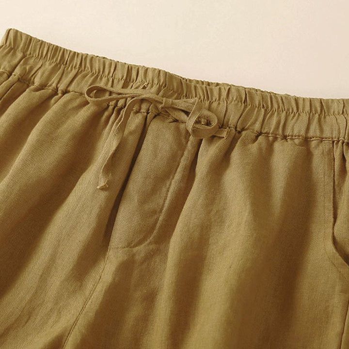 Buddha Stones Plain Color Bottom Hollow Lace Design Lace-up Cotton Women's Shorts With Pockets - image 50