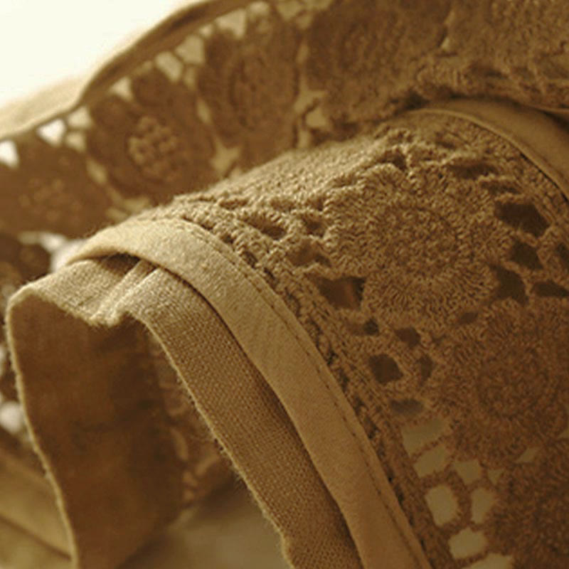 Buddha Stones Plain Color Bottom Hollow Lace Design Lace-up Cotton Women's Shorts With Pockets - image 54