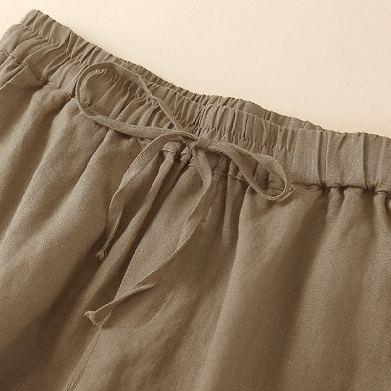 Buddha Stones Plain Color Bottom Hollow Lace Design Lace-up Cotton Women's Shorts With Pockets - image 10