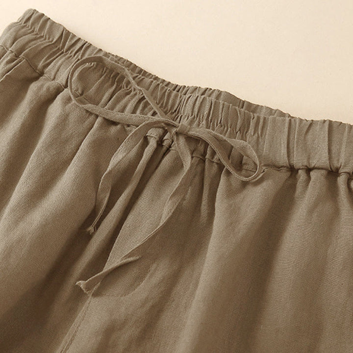 Buddha Stones Plain Color Bottom Hollow Lace Design Lace-up Cotton Women's Shorts With Pockets - image 10