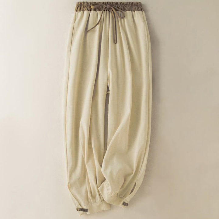 Buddha Stones Plain Cotton Drawstring Women's Harem Pants With Pockets - Beige - US16，UK/AU20，EU48 (3XL) - image 0