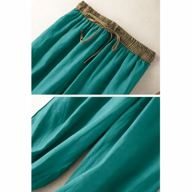 Buddha Stones Plain Cotton Drawstring Women's Harem Pants With Pockets - image 13