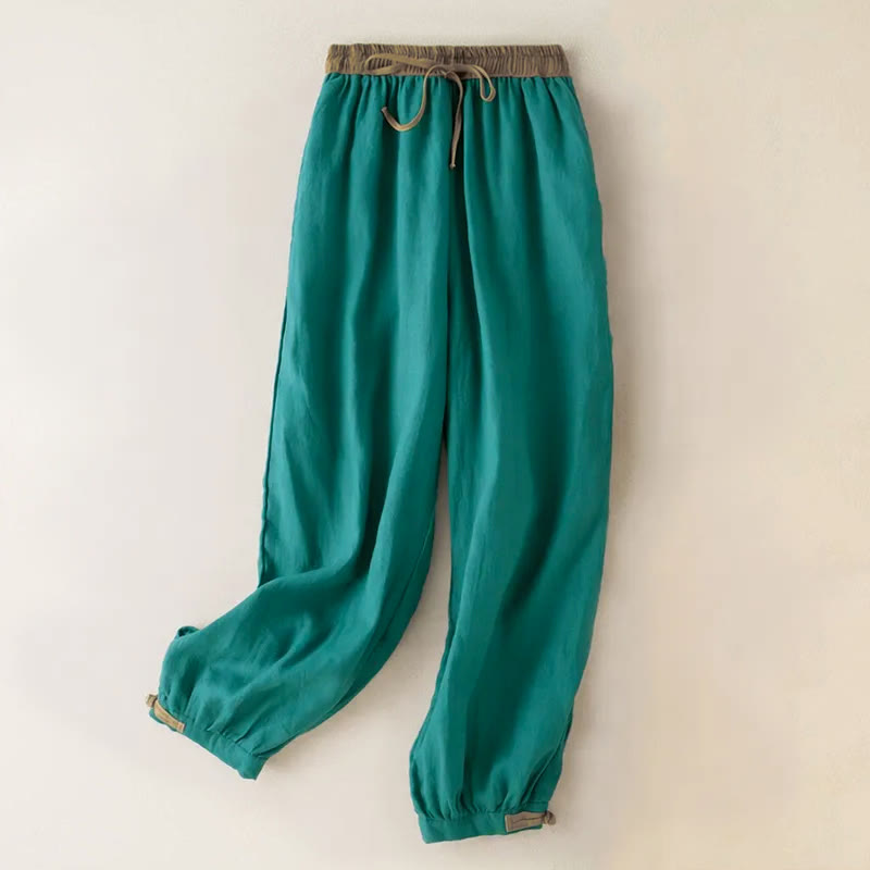 Buddha Stones Plain Cotton Drawstring Women's Harem Pants With Pockets - MediumTurquoise - US16，UK/AU20，EU48 (3XL) - image 11