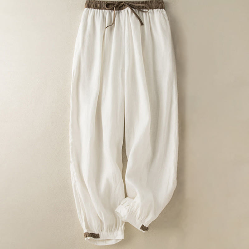 Buddha Stones Plain Cotton Drawstring Women's Harem Pants With Pockets - White - US16，UK/AU20，EU48 (3XL) - image 6