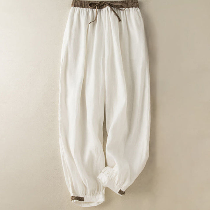 Buddha Stones Plain Cotton Drawstring Women's Harem Pants With Pockets - White - US16，UK/AU20，EU48 (3XL) - image 6