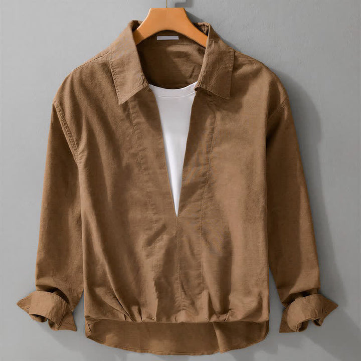 Buddha Stones Fall Casual Minimalist Solid Layered Look Men's Long Sleeve Shirts - Peru - US/UK/AU42，EU52 (3XL) - image 0