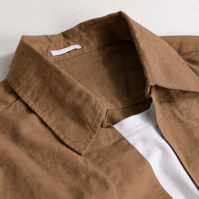 Buddha Stones Fall Casual Minimalist Solid Layered Look Men's Long Sleeve Shirts - image 1