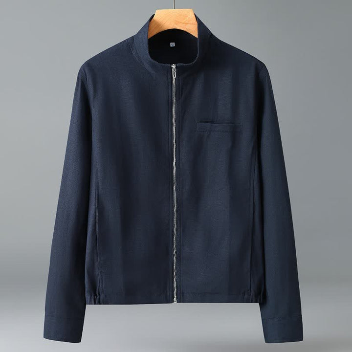 Buddha Stones Fall Minimalist Mandarin Collar Solid Men's Jackets With Pocket - Navy - US/UK/AU42，EU52 (3XL) - image 1