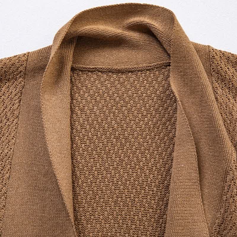 Buddha Stones Fall Casual Minimalist Side Slit Solid Knit Tank Top Men's Kimonos - image 2