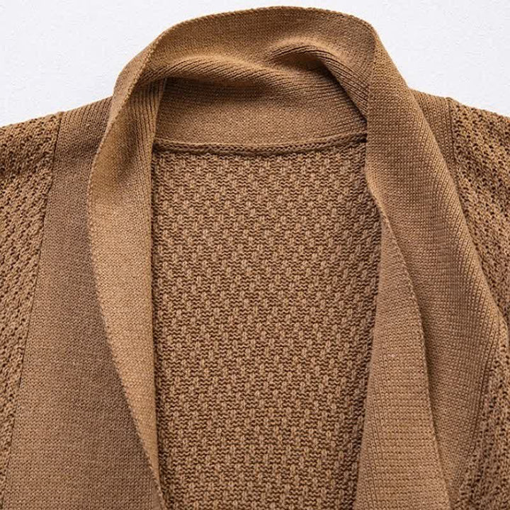 Buddha Stones Fall Casual Minimalist Side Slit Solid Knit Tank Top Men's Kimonos - image 2