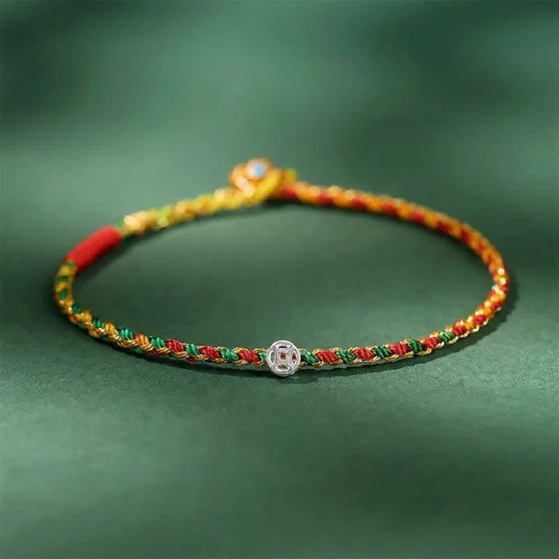 Buddha Stones 925 Sterling Silver Colorful Braided Fortune Bracelet - Yellow Green - 7.1–7.5 in (18–19 cm) - image 0