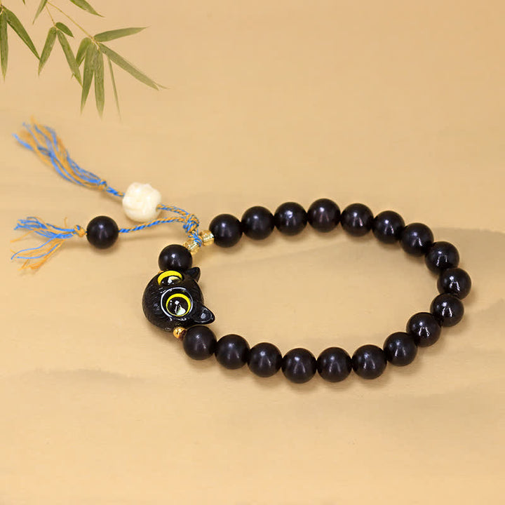 Buddha Stones Ebony Wood Cat Charm Braided Round Balance Bracelet - image 3