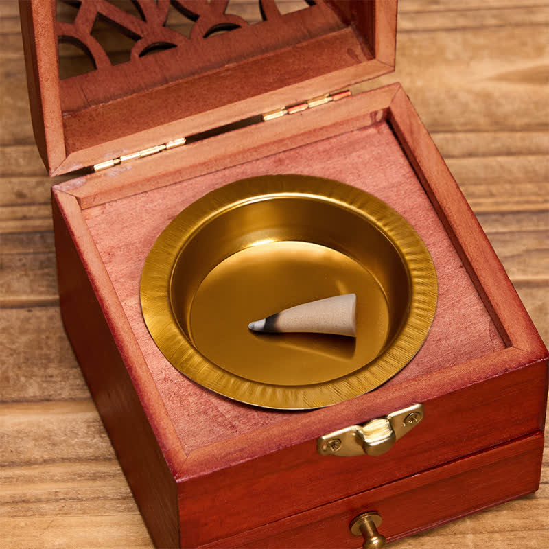 Buddha Stones Natural Wood Square Ritual Box Purification Incense Burner - image 4