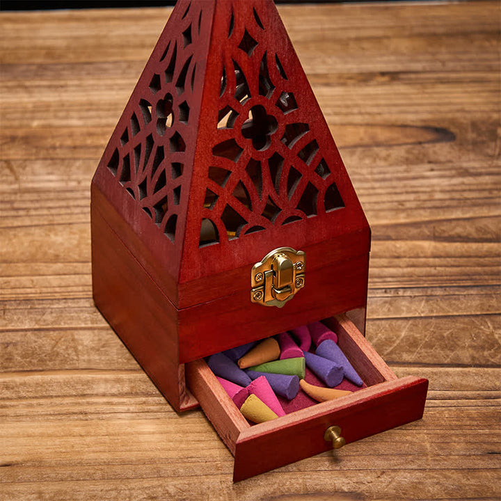Buddha Stones Natural Wood Square Ritual Box Purification Incense Burner - image 3