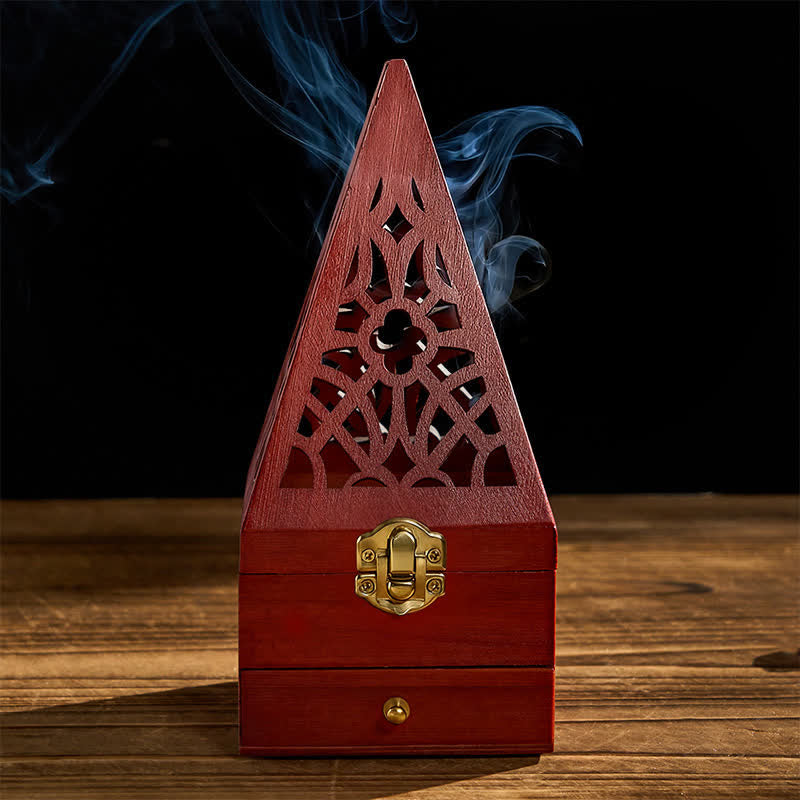 Buddha Stones Natural Wood Square Ritual Box Purification Incense Burner - image 1