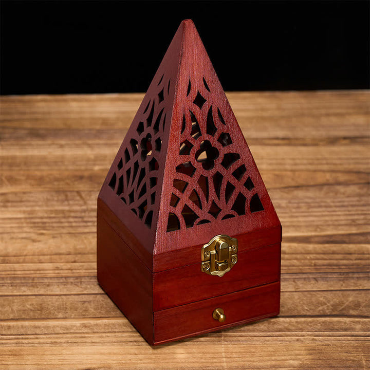 Buddha Stones Natural Wood Square Ritual Box Purification Incense Burner - Big Hole Tall Triangular Pyramids - image 0