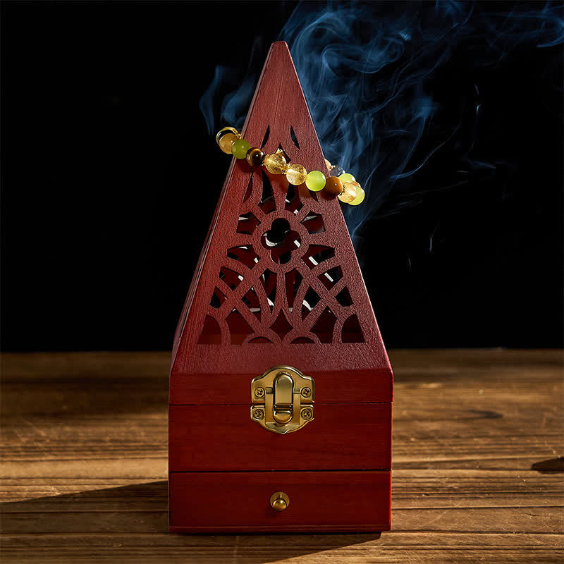 Buddha Stones Natural Wood Square Ritual Box Purification Incense Burner - image 2